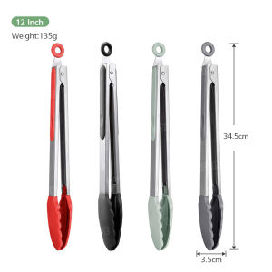 GOLIFE 9/12 Inch Silicone Food Clip Stainless Steel Kitchen Clip Silicone Tongs Heat Resistant Non-Stick