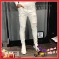 Quần jean nam trắng rách nhiều cao cấp hai màu trắng đen vải dày đẹp như hình. 