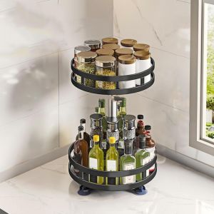 VGLPOP 360° Rotation Spice Rack Organizer Non-Skid Base Carbon Steel Kitchen Storage Tray Multifunctional Round Rotating Spice Shelf Kitchen Use