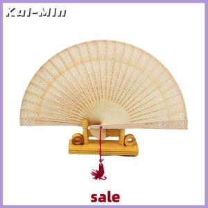 Kui-Min Fashion Wedding Hand Fragrant Party Carved Bamboo Folding Fan Chinese Wooden Fan Vintage Hollow Antiquity Folding Fan Home Decor