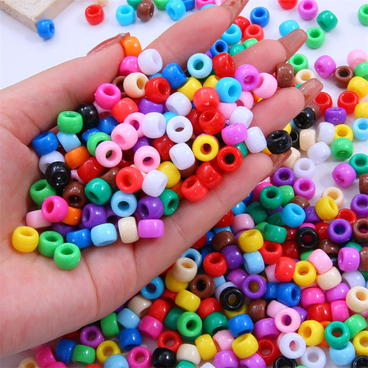 100Pcs 9x6mm Solid Color Acrylic Flat Round Beads Big Hole Spacer