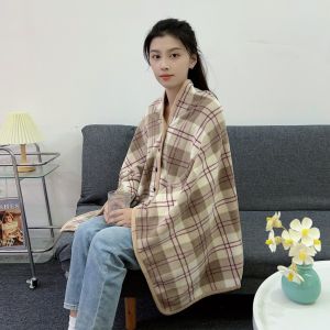135*80cm Multifunctional Wearable Plaid Fleece Blanket Office Shawl Warm Throw Blanket