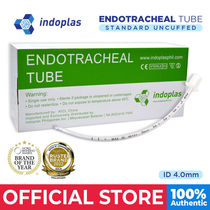 Indoplas Endotracheal Tube Standard 4.0 Uncuffed - 10 Pieces (1 Box ...