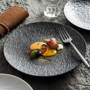 Matte Stone Grain Ceramic Steak Plates 25cm Western Dinner Plate Stackable Serving Dish for Home Restaurant