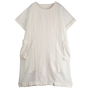 XITAO O-neck Short Sleeve A-line Dress Solid Color Patchwork Hollow Out  Street Trendy Summer Women  Dress GJ1045