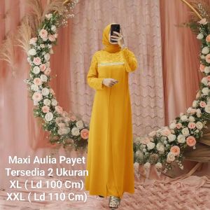 TERBARU PAKAIAN GAMIS WANITA/MAXI AULIA PAYET/ MATT MOSCREPE MIX BROKAT/2 UKURAN XL-XXL