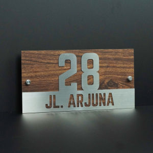 Nomor Rumah Stainless Kombinasi Motif Kayu Special