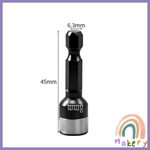 Makery 8mm Hex Socket Nut Driver Socket Adapter No-Magnetic Steel Ball Sleeve Metal Hexagonal Socket 1Pc
