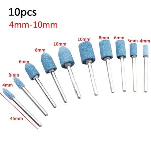 SHIRUI 10Pcs 4-10mm Polishing Head Blue 3mm Shank Grinding Stone Wheel Sanding Bits Electric Drill Power Tools Accessories
