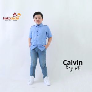 SETELAN CELANA JEANS ANAK LAKI LAKI/SETELAN KEMEJA CALVIN BOY GANTENG USIA 6 TAHUN-14 TAHUN