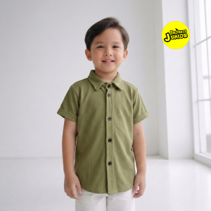 Bronkis Junior Kemeja Anak Laki Laki Lengan Pendek Pique Warna Matcha untuk usia 0-10 tahun
