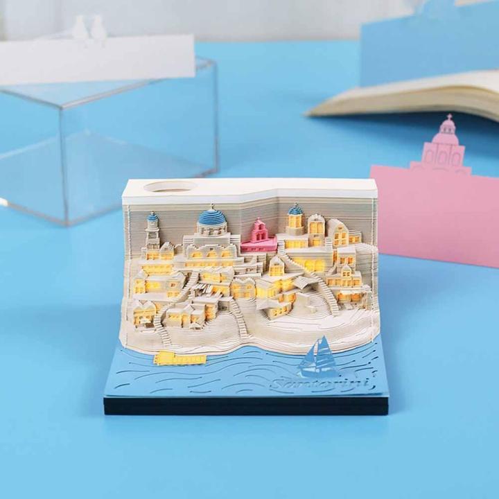 Santorini Heart Love Block 3D Notepad Art Calendar 2024 Panda Memo Pad