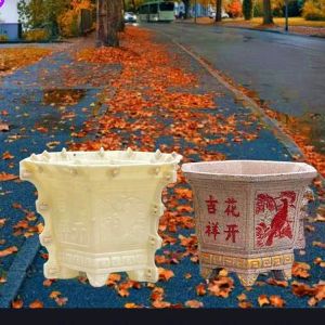 แม่พิมพ์กระถางดอกไม้หกเหลี่ยมหนาสไตล์ยุโรปด้านล่างฟิล์มอัดฉีดคอนกรีตซีเมนต์การผลิตเครื่องมือขัดสี่เหลี่ยมสไตล์จีน