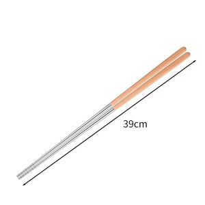 40/42cm Extra Long Cooking Fried Chopsticks Stainless Steel Wood Chopsticks Heat Insulation Anti Scalding Hot Pot Chopsticks
