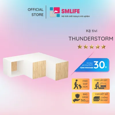 Kệ tivi gỗ hiện đại SMLIFE Thunderstorm - Trắng + Vân sồi
