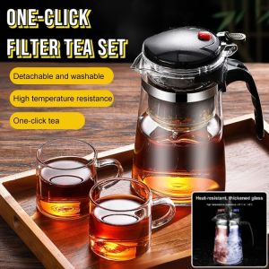 One-click Filter Tea Set Household Heat-Resistant Glass Tea Set Washable Detachable Teapot