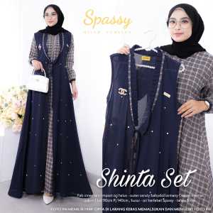 Shinta Set 1 2 by Spassy Gamis Maxi Dress Bahan Katun Rami + Outer Rompi Ceruti mix Mutiara LD 110 PB 140