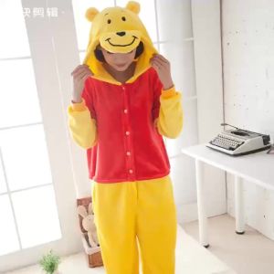 LICute Cartoon Kigurumi Winnie Bear Pajamas Long Sleeve Hooded Onesie Women Animal Halloween Christmas Sleepwear