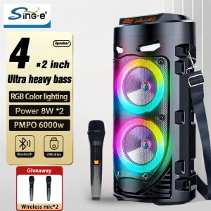 SING-E【Super Bass】20W 8 inch Karaoke Party Portable Bluetooth Speaker with Double Wireless Mic and  7000W PMPO RGB Light 2 way Pc Phone Speaker for Amplifier Loud db Audio Hifi Speaker Subwoofer for Party  Camping Travel and Home Sound Distance 200m