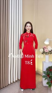 Áo Dài Lụa Mỹ Cao Cấp Họa Tiết Đính Kết Thủ Công Tỉ Mỉ - Mã T8