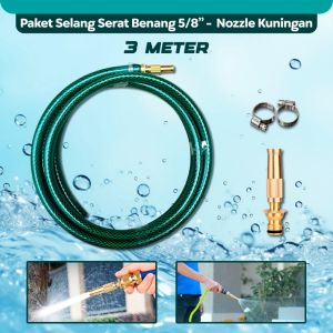 BIG MOM  Paket Cuci Motor Selang Serat Benang 5/8” Semprotan Nozzle Kuningan – Set Nozzle Kuningan 5/8” Selang Anti Lumut Serat Benang Selang Cuci Mobil Paket Semprotan Kuningan 5/8” Selang Rumahan