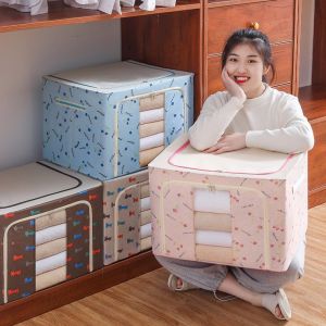 Hộp Vải Khung Thép Chịu Lực Cỡ Lớn 66L Đựng Quần Áo Chăn Màn Đa Năng Cứng Cáp Dày Dặn