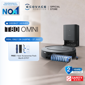 [NEW] ECOVACS DEEBOT T80 OMNI Floor Washing Robot Vacuum | 18000 PA | OZMO Roller Mopping | TruEdge 2.0 | ZeroTangle Pet Hair 3.0 | 98mm Thin Body | 75°C Hot Water Washing | 10mm Auto Mop-Lift | All-in-one OMNI Station  [2 Years Warranty]