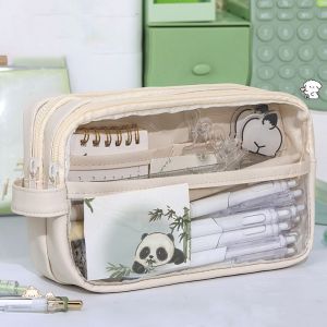 LE6Y Five-Layer Pen Bag PU Leather Portable Pen Storage Bag Multifunctional Large Capacity Stationery Organizer Student