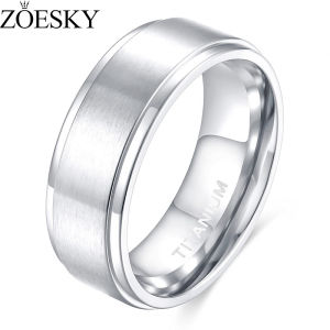 ZOESKY Silver Titanium Rings 8MM Wedding Band Matte Comfort Fit for Men Women Size 4-15