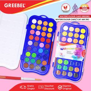 GREEBEL Cat Air Set Cat Lukis 36 Warna Watercolor Cake Gratis Kuas (36C CAKE) / Cat Air Padat Cat Lukis Melukis Anak Sekolah