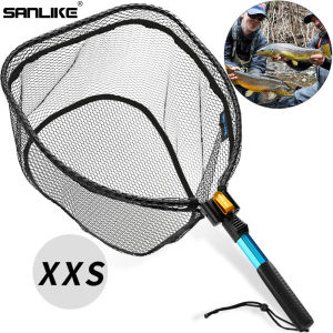 SANLIKE Foldable Net Fly Fishing Landing Net Trout Bass Net Catching and Releasing Net for Freshwater Salt Water