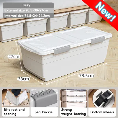 Underbed Storage Box with Wheels Large-Capacity Wardrob Quilt Storage Home Flat Toy Storage Organizer Box with Lid Dustproof Under Bed Storage Box With Wheels Home Organizer Heavy Duty Storage Bins Baskets