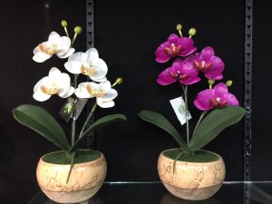 กระถางดอกไม้ปลอม กล้วยไม้ประดิษฐ์จัดในกระถางเซรามิค