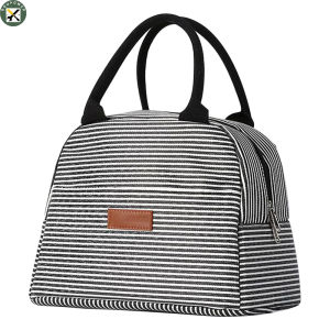 Boupower new!Oxford Cloth Printed Women Portable Insulated Lunch Bag Double Zippers Waterproof Three-layer Heat Insulation High-capacity Pouch