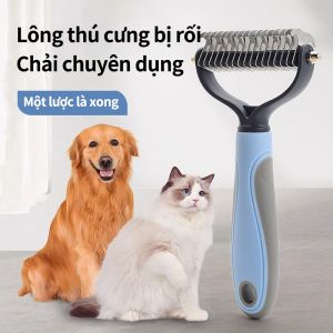 Bàn chải tẩy lông thú cưng hai mặt-Tẩy nút & Lược chải tóc chó mèo chải lông có tay cầm tiện dụng