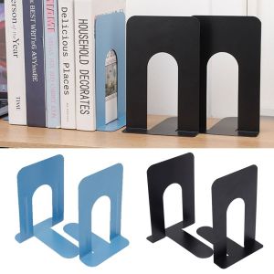 WAPKTY 2pcs L-Shaped Bookends Heavy-Duty Metal Book Supports File Organizer Non-slip Book Stand Students