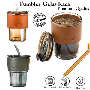 Gelas Minum Gelas Kaca Tumbler Aesthetic Kaca 2in1 / Gelas Mug Cangkir dengan Sedotan / Botol Minum Aesthetic / Gelas Aesthetic / Tumblr Botol Anti Tumpah Termurah Terbaru Promo