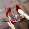 Elegant Girl high heel for women ladies heeled sandals korean style Word with shoes red party tip wedding Shoes Kasut Perempuan summer. 