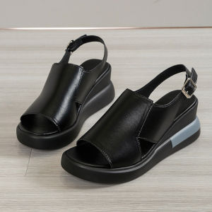 [Free Shipping] New Plus-Size Women’S Wedge Sandals With Metal Buckles Thick Soles And Open-Toe Design Available In Stock