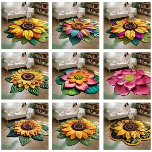 JURHOMIE Soft Sunflower Carpet Non-slip Special-shaped Flower Carpet Durable Absorbent Blanket for Living Room Tea Table Bedside