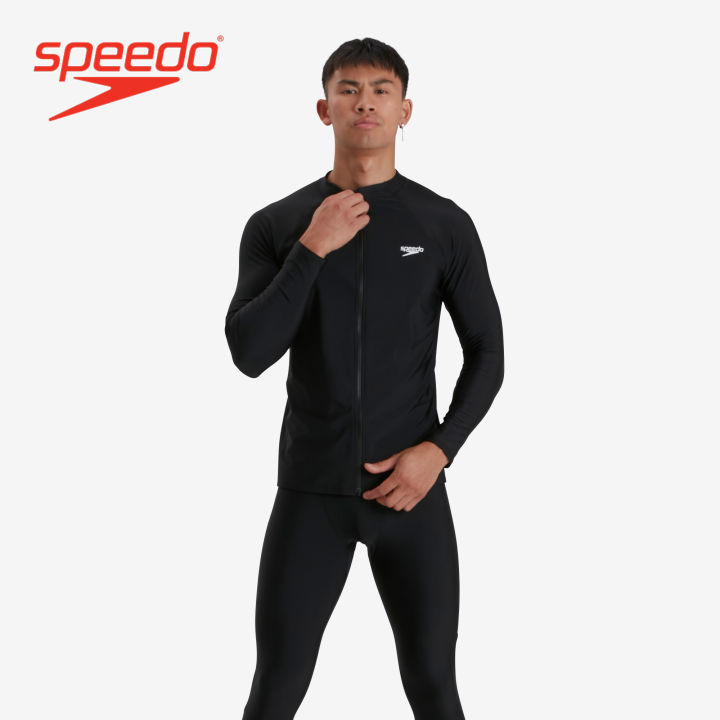 Speedo Men's Swimwear - Essential Long Sleeve Zip Top - Black - 8