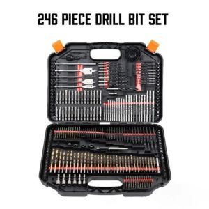 ชุดดอกสว่าน 246 ชิ้น สำหรับเจาะคอนกรีต ไม้ และเหล็ก
