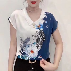 Women Short Sleeve Summer Printed Blouse New Fashion Chiffon Shirt Women Casual Loose Elegant Floral Blouse