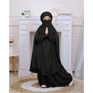 Gamis French Khimar Satimah Kids Set Baju Gamis Anak Sholehah dengan Cadar 3-12  Tahun