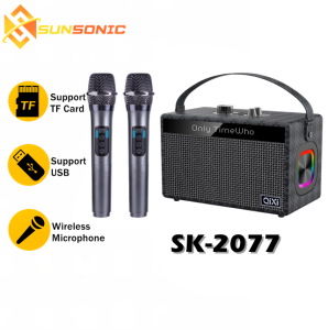 QIXI SK-2077 Shocking Bass KARAOKE Wireless Bluetooth RGB Speaker with Lyrics Display and Two Wireless Microphone