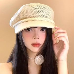 NOVELLEO วายทูเค หมวกเบเร่ต์ถักแบบโปร่ง ภาษาเกาหลี บาง หมวกบีนนี่ ย้อนยุค ระบายอากาศได้ดี หมวกเบเร่ต์สำหรับจิตรกร ผู้หญิง