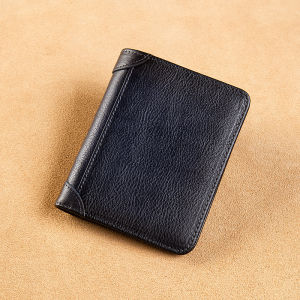 Royal Bagger Short Wallets for Men RFID Blocking Genuine Cow Leather Business Casual Card Holder Fashion Thin Trifold Purse with ID Window Vintage 993
