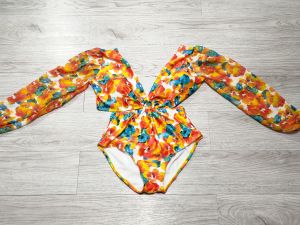 Bikini Đồ Bơi Nữ Đi Biển Liền Thân Tay Voan In Hoa Sang Đẹp Bin Sports BHV169