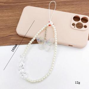 HBESTY Sweet and Cute Pink Strawberry Mobile Strap Phone Chains For Women Pearl Chain Phone Pendant Charm Key Anti-Lost Lanyard Jewelry