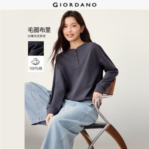 Giordano Beau Monde Women 100% cotton henley neck raglan sleeve sweatshirt Free Shipping 13326642